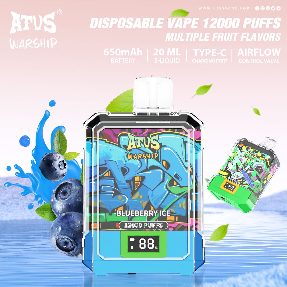 12000 Puffs Disposable Vapes with LED display screen and adjustable airflow China products/supplier 12K Puff Vape ATVS ATUS  Dual Mesh Coil 25ml 0% 2% Nic UAE Market Stock vapers
