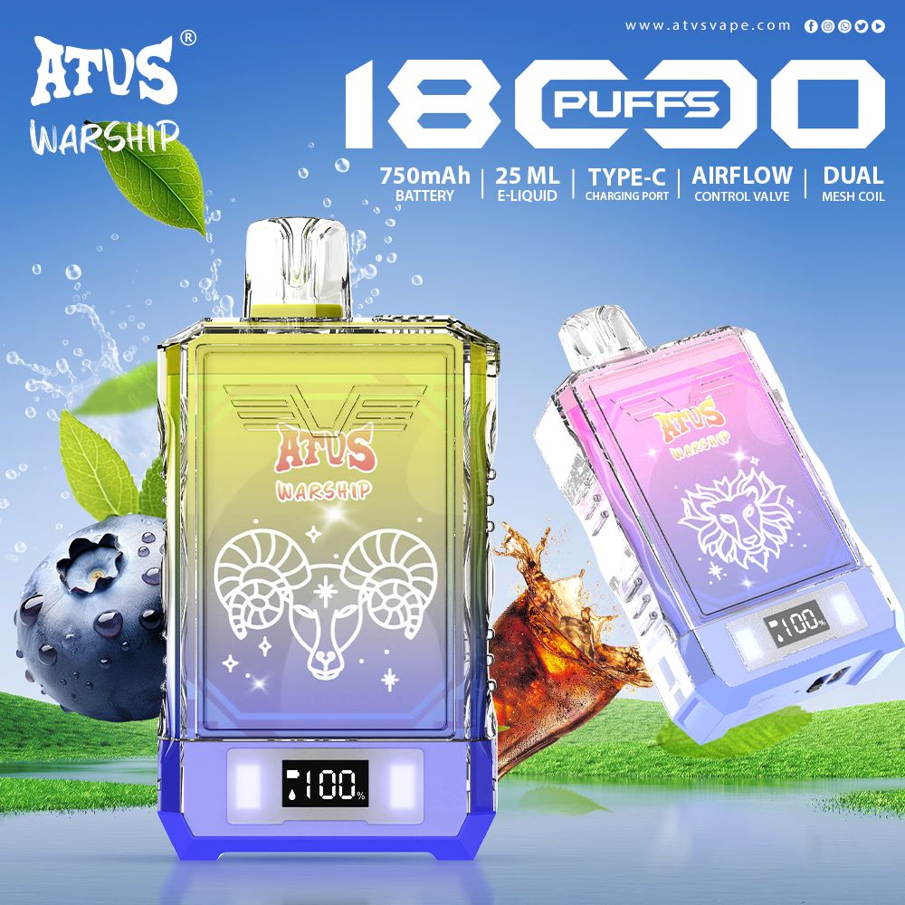 18000 Puffs Disposable Vape with LED display screen and adjustable airflow rechargeable ATVS Vape wape Custom Dual Taste Disposable Vape ATVS ATUS Wholesale LED Screen Vape