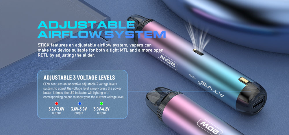 DE020 Texas TX USA Refillable Pod Kit System Device with Adjustable Airflow MTL RDL ATVS Vape
