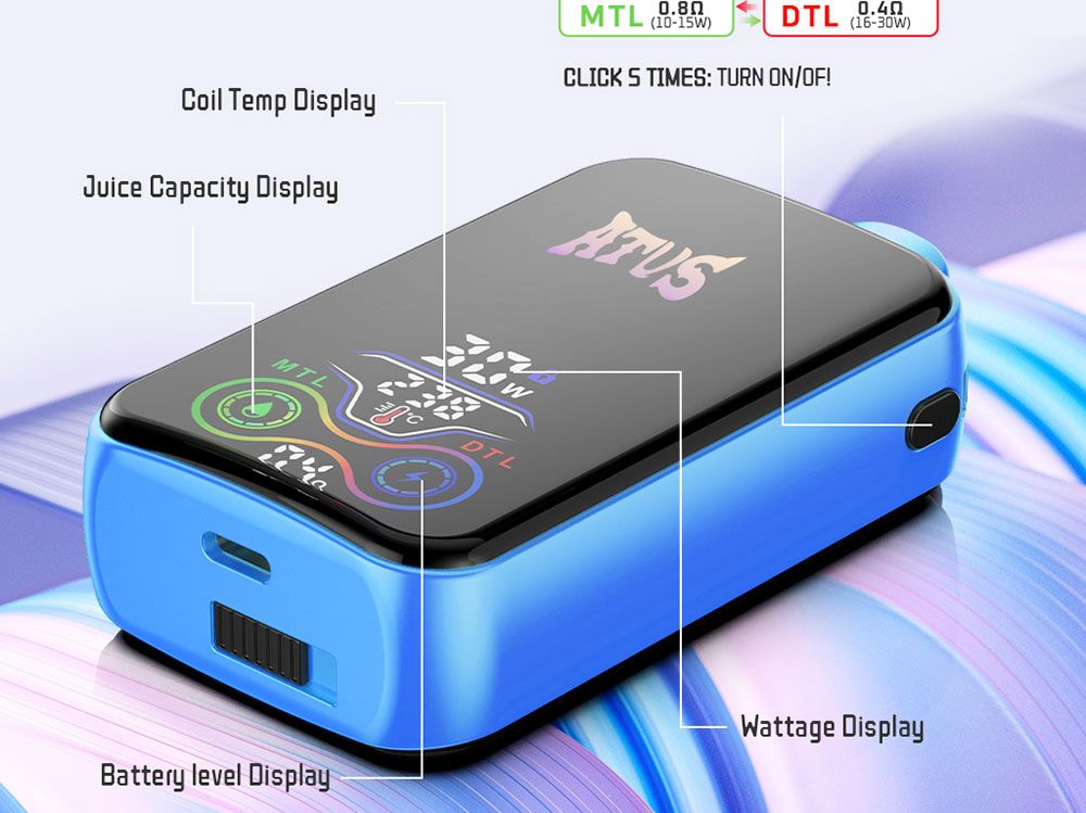 DE022 Texas TX USA 25000 Puffs Disposable Vape with Full screen rechargeable and adjustable airflow ATVS Vape