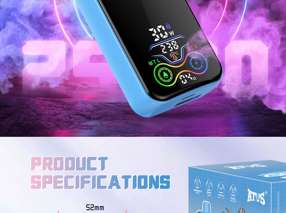 DE022 Texas TX USA 25000 Puffs Disposable Vape with Full screen rechargeable and adjustable airflow ATVS Vape