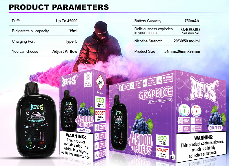DE027 Texas TX USA 45000 Puffs Disposable Vape with rechargeable and adjustable airflow ATVS Vape